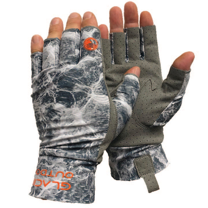 Glacier Glove Ascension Bay Fingerless Sun Gloves - L - Gray Camo