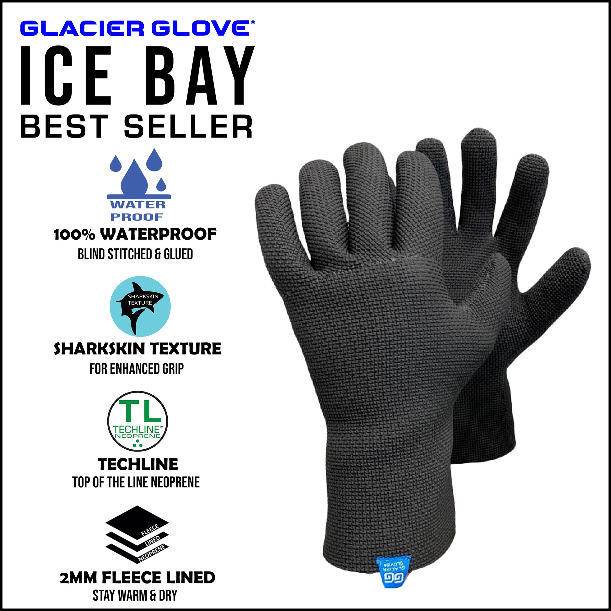Glacier Outdoor Premium Waterproof Glove (Black/Blue, X-Small