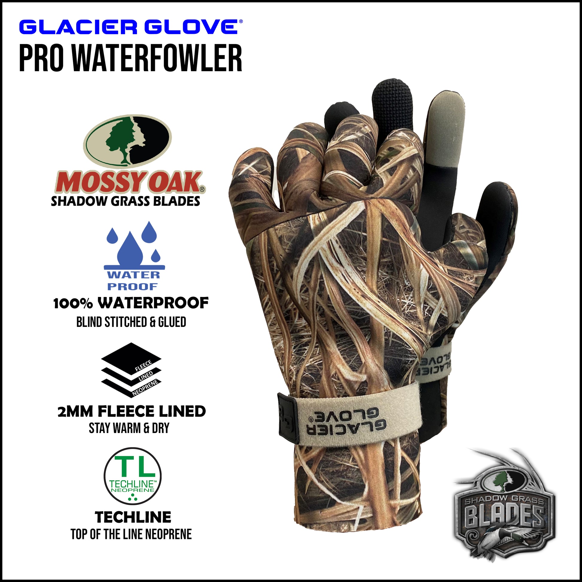 Featuring the Mossy Oak Shadowgrass Blades HD pattern, this glove is designed from the ground up for the avid waterfowler. Its durability and functionality combined with warmth and comfort make this glove the perfect choice for concealment in cold, wet conditions.