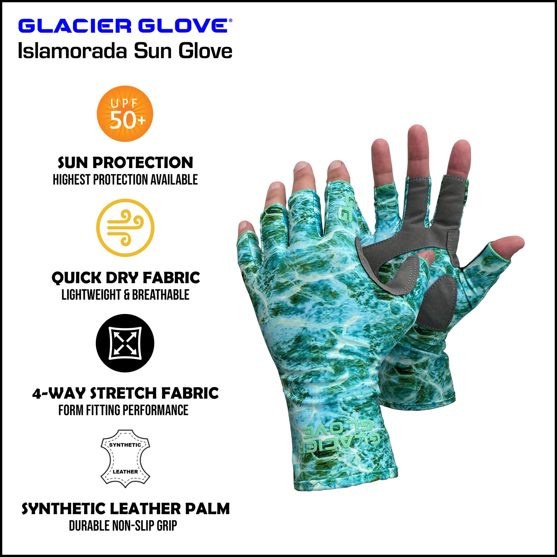 Glacier Glove Islamorada Fingerless Sun Gloves M / Green Camo