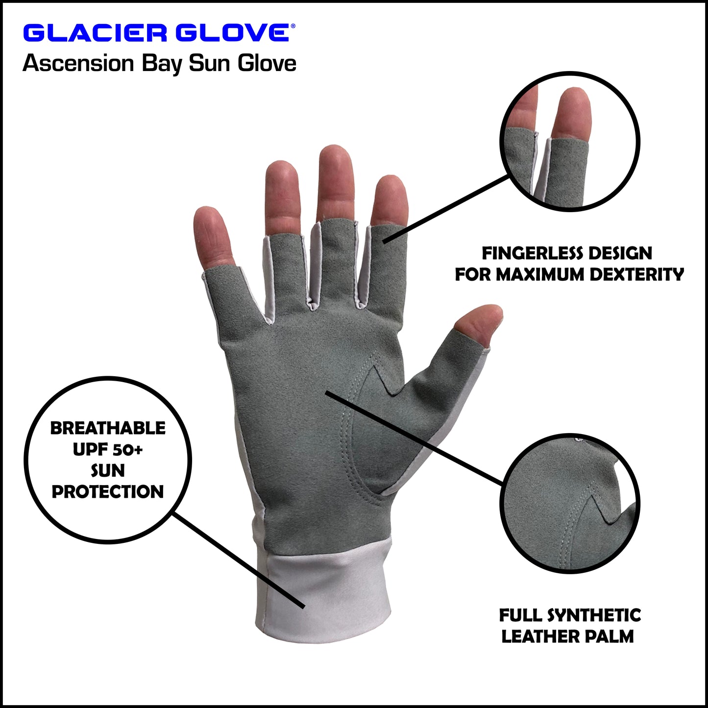 Ascension Bay Sun Glove - Light Gray M