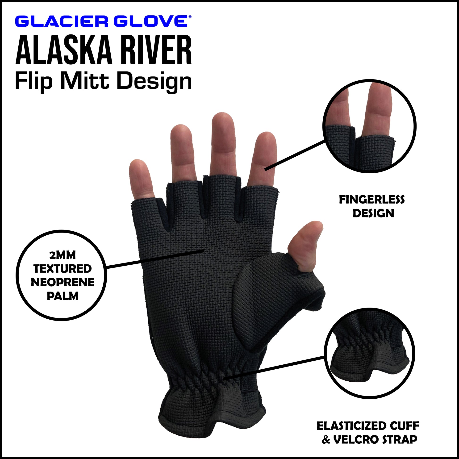 Glacier Glove 759BKXXL Alaska River Glove-Flip Mitt Black XXL