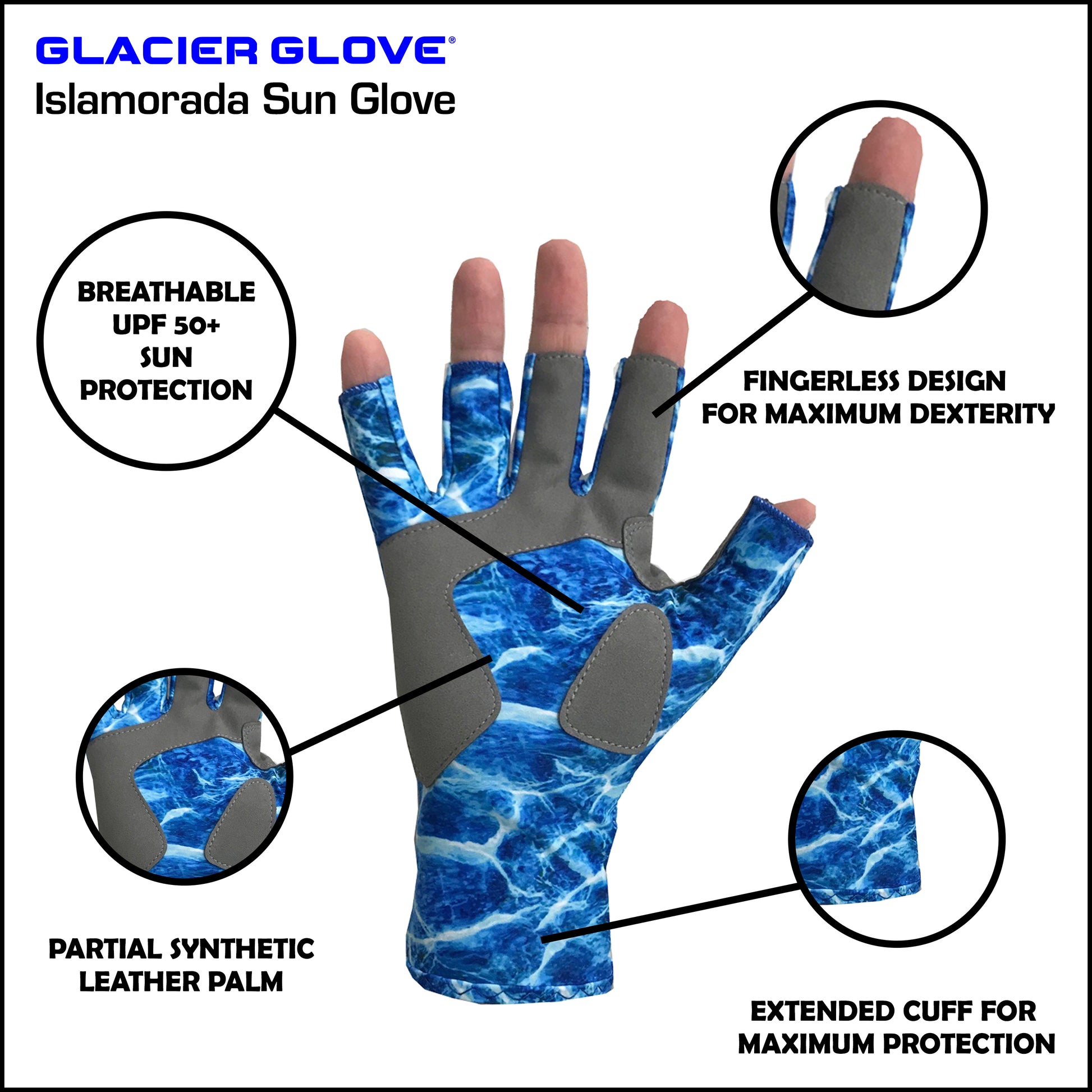 Glacier Islamorada Sun Glove XL - Blue Camo